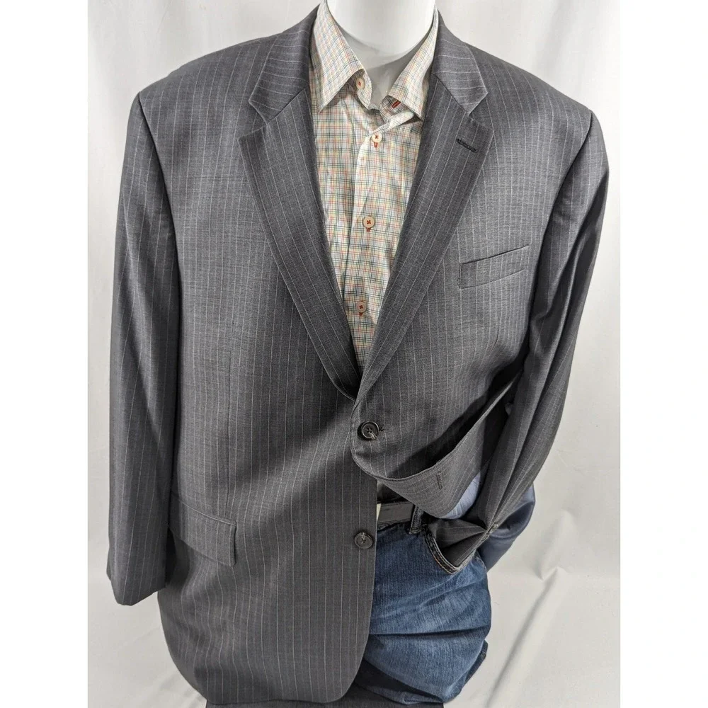 Mens Lauren Ralph Lauren Blazer Sport Coat Sports Jacket Gray Pin Stripe 48R‎